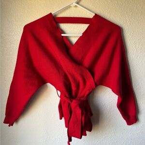 Chic Red Wrap Sweater